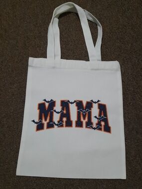 Bella Canvas White Tote Bag with Navy and Orange "MAMA" Design